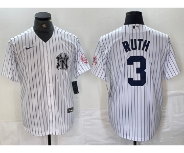 Men's New York Yankees #3 Babe Ruth Name White With Patch 2024 Cool Base Stitched Jersey