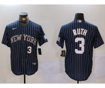 Men's New York Yankees #3 Babe Ruth Navy Pinstripe Fashion Cool Base Jerseys
