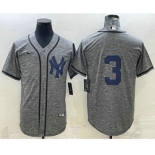 Men's New York Yankees #3 Babe Ruth No Name Grey Gridiron Cool Base Stitched Jerse