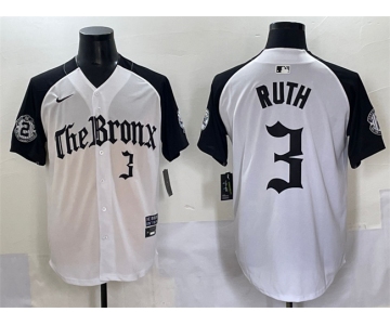 Men's New York Yankees #3 Babe Ruth White Black 'Gothic Legacy Edition' Vapor Premier Limited Stitched Baseball Jersey