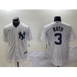 Men's New York Yankees #3 Babe Ruth White Name Stitched Cool Base Nike Jersey
