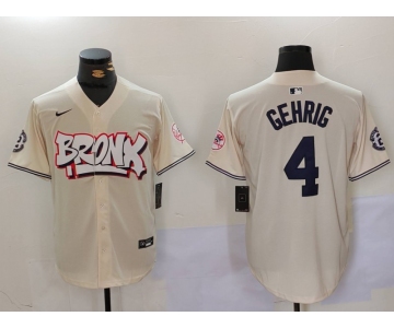 Men's New York Yankees #4 Lou Gehrig Cream Limited Stitched Baseball Jersey