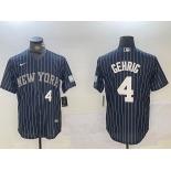 Mens New York Yankees #4 Lou Gehrig Navy Pinstripe Fashion Cool Base Jersey