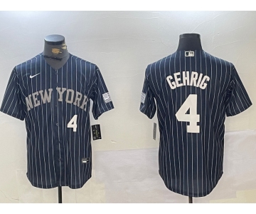 Mens New York Yankees #4 Lou Gehrig Navy Pinstripe Fashion Cool Base Jersey