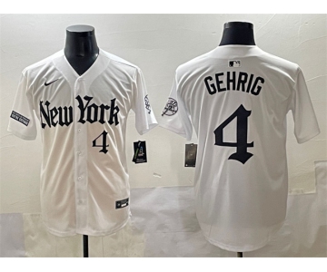 Men's New York Yankees #4 Lou Gehrig White 'Gothic Legacy Edition' Vapor Premier Limited Stitched Baseball Jersey