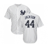 Men's New York Yankees #44 Reggie Jackson Authentic White Team Logo Fashion Baseball Jersey Men's New York Yankees #44 Reggie Jackson Authentic White Team Logo Fashion Baseball Jersey