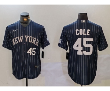 Men's New York Yankees #45 Gerrit Cole Navy Pinstripe Fashion Cool Base Jerseys