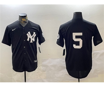 Men's New York Yankees #5 Joe DiMaggio Black With Patch Cool Base Stitched Baseball Jersey