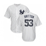 Men's New York Yankees #53 Zach Britton Authentic White Team Logo Fashion Baseball Jersey Men's New York Yankees #53 Zach Britton Authentic White Team Logo Fashion Baseball Jersey