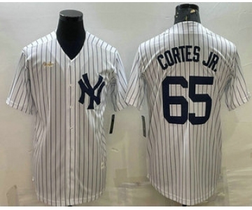 Men's New York Yankees #65 Nestor Cortes Jr White Pinstripe Stitched MLB Cool Base Nike Jersey