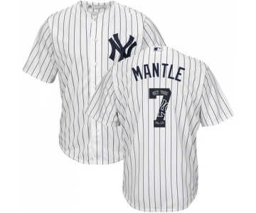 Men's New York Yankees #7 Mickey Mantle Authentic White Team Logo Fashion Baseball Jersey