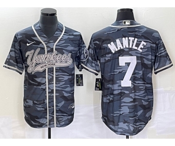 Men's New York Yankees #7 Mickey Mantle Grey Camo Cool Base With Patch Stitched Baseball Jersey