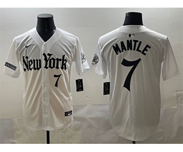 Men's New York Yankees #7 Mickey Mantle White 'Gothic Legacy Edition' Vapor Premier Limited Stitched Baseball Jersey