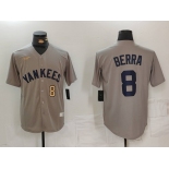 Men's New York Yankees #8 Yogi Berra Grey Throwback Stitched Cool Base Nike Jerseys