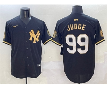 Men's New York Yankees #99 Aaron Judge Black Gold With Patch Limited Stitched Baseball Jersey
