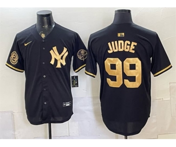 Men's New York Yankees #99 Aaron Judge Black Gold With Patch Stitched Baseball Jersey
