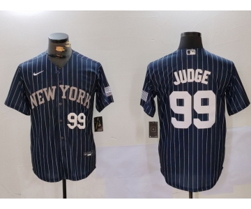 Men's New York Yankees #99 Aaron Judge Navy Pinstripe Fashion Cool Base Jerseys