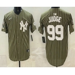 Men's New York Yankees #99 Aaron Judge Olive Pinstripe 2026 Armed Forces Day Salute To Service Jersey