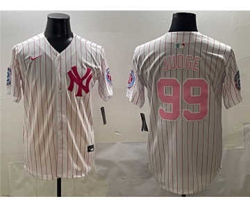 Men's New York Yankees #99 Aaron Judge Pink With Patch Limited Stitched Baseball Jersey