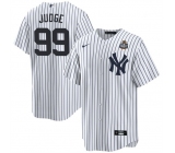 Men's New York Yankees #99 Aaron Judge White 2024 World Series With Name Cool Base Stitched Baseball Jersey