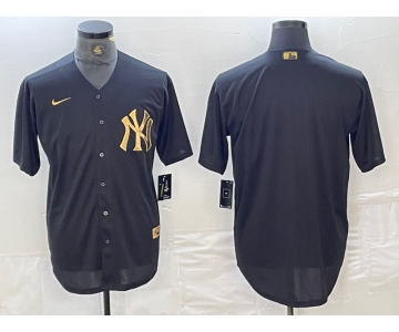 Men's New York Yankees Blank Black Gold Cool Base Stitched Jersey