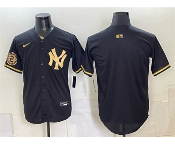 Men's New York Yankees Blank Black Gold With Patch Stitched Baseball Jersey