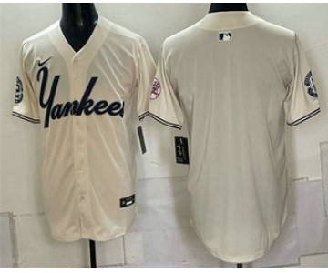Men's New York Yankees Blank Cream Limited Stitched Jersey