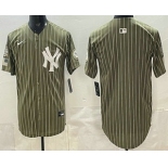 Men's New York Yankees Blank Olive Pinstripe 2026 Armed Forces Day Salute To Service Jersey Men's New York Yankees Blank Olive Pinstripe 2026 Armed Forces Day Salute To Service Jersey