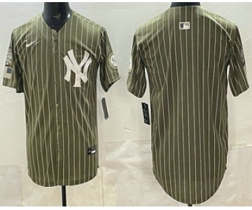 Men's New York Yankees Blank Olive Pinstripe 2026 Armed Forces Day Salute To Service Jersey