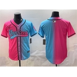 Men's New York Yankees Blank Pink Blue Limited Stitched Baseball Jersey Men's New York Yankees Blank Pink Blue Limited Stitched Baseball Jersey
