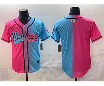 Men's New York Yankees Blank Pink Blue Limited Stitched Baseball Jersey