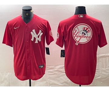 Mens New York Yankees Blank Red Cool Base Stitched Baseball Jersey