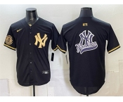 Men's New York Yankees Team Big Logo Black Gold With Patch Stitched Baseball Jersey Men's New York Yankees Team Big Logo Black Gold With Patch Stitched Baseball Jersey
