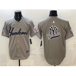 Men's New York Yankees Team Big Logo Grey With Patch Limited Stitched Baseball Jersey Men's New York Yankees Team Big Logo Grey With Patch Limited Stitched Baseball Jersey
