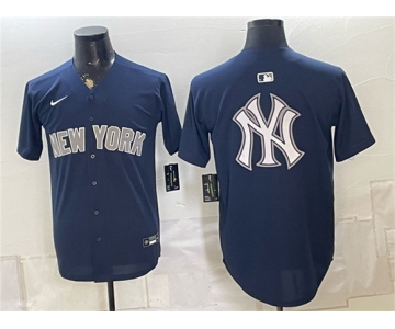 Men's New York Yankees Team Big Logo Navy Limited Stitched Baseball Jerseys