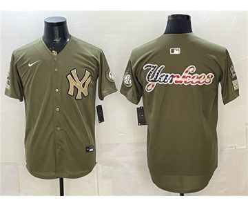 Men's New York Yankees Team Big Logo Olive 2026 Armed Forces Day Stitched Baseball Jersey