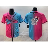 Men's New York Yankees Team Big Logo Pink Blue Limited Stitched Baseball Jersey Men's New York Yankees Team Big Logo Pink Blue Limited Stitched Baseball Jersey