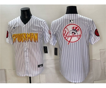 Mens New York Yankees X Spider-Man Team Big Logo White Limited Stitched Baseball Jersey