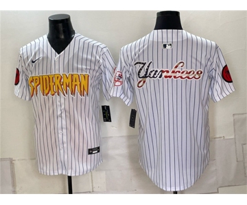Men's New York Yankees X Spider-Man Team Big Logo White Limited Stitched Baseball Jerseys