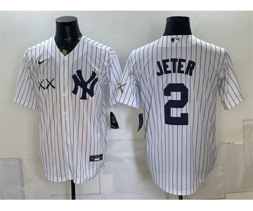 Men's New York Yankees x KAWS #2 Derek Jeter White Stadium Stitched Baseball Jersey