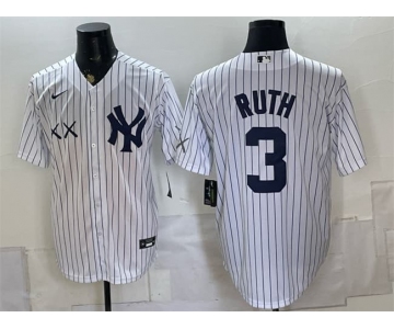 Men's New York Yankees x KAWS #3 Babe Ruth White Stadium Stitched Baseball Jersey