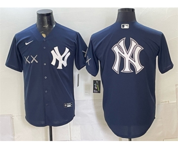 Men's New York Yankees x KAWS Team Big Logo Navy Stadium Stitched Baseball Jersey