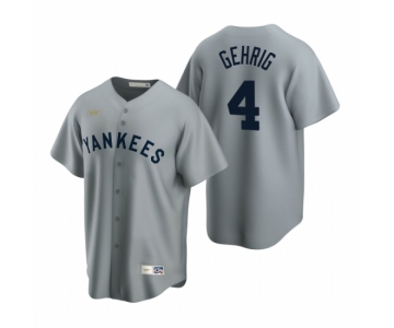 Men's Nike New York Yankees #4 Lou Gehrig Gray Cooperstown Collection Road Stitched Baseball Jersey