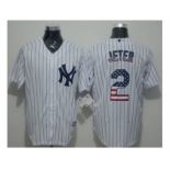 New York Yankees #2 Derek Jeter White Strip USA Flag Fashion Stitched Baseball Jersey New York Yankees #2 Derek Jeter White Strip USA Flag Fashion Stitched Baseball Jersey