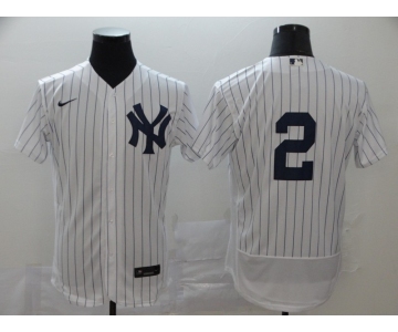 Nike Men's New York Yankees #2 Derek Jeter White Home Flex Base Authentic Collection Baseball Jersey