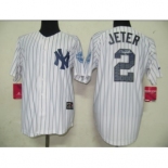 mlb new york yankees #2 jeter white(black strip)[3000 hits patch]带名没水印