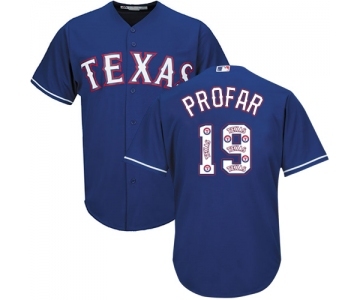 Men's Majestic Texas Rangers #19 Jurickson Profar Authentic Royal Blue Team Logo Fashion Cool Base MLB Jersey