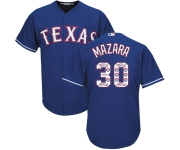 Men's Majestic Texas Rangers #30 Nomar Mazara Authentic Royal Blue Team Logo Fashion Cool Base MLB Jersey
