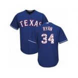 Men's Majestic Texas Rangers #34 Nolan Ryan Authentic Royal Blue Team Logo Fashion Cool Base MLB Jersey