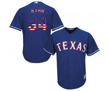 Men's Majestic Texas Rangers #34 Nolan Ryan Authentic Royal Blue USA Flag Fashion MLB Jersey